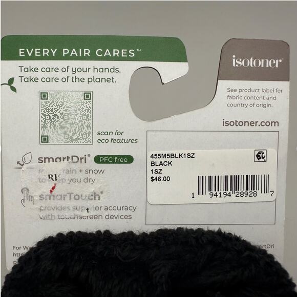 Isotoner Gloves Signature Women's One Size Black Water-Repellent Textured Knit - Picture 10 of 11